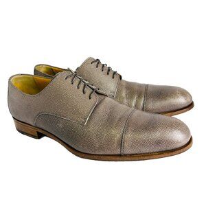A. Testoni Gray Cap Toe Dress Shoes 10.5 M Made in Italy Textured Scotch Grain